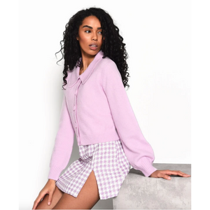 Lilac Button Up Long Sleeve Cardigan